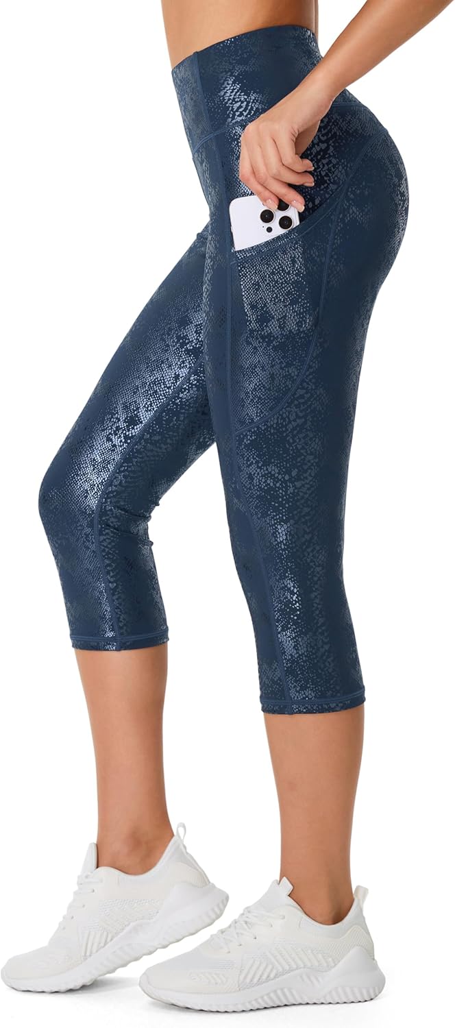 Thick High Waist Capris Yoga Pants with Pockets, Tummy Control Workout Running Yoga Leggings for Women