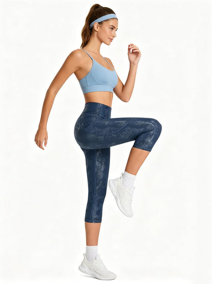 Thick High Waist Capris Yoga Pants with Pockets, Tummy Control Workout Running Yoga Leggings for Women