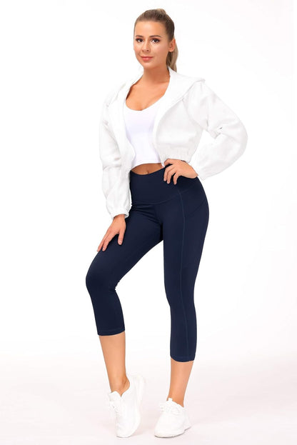 Thick High Waist Capris Yoga Pants with Pockets, Tummy Control Workout Running Yoga Leggings for Women