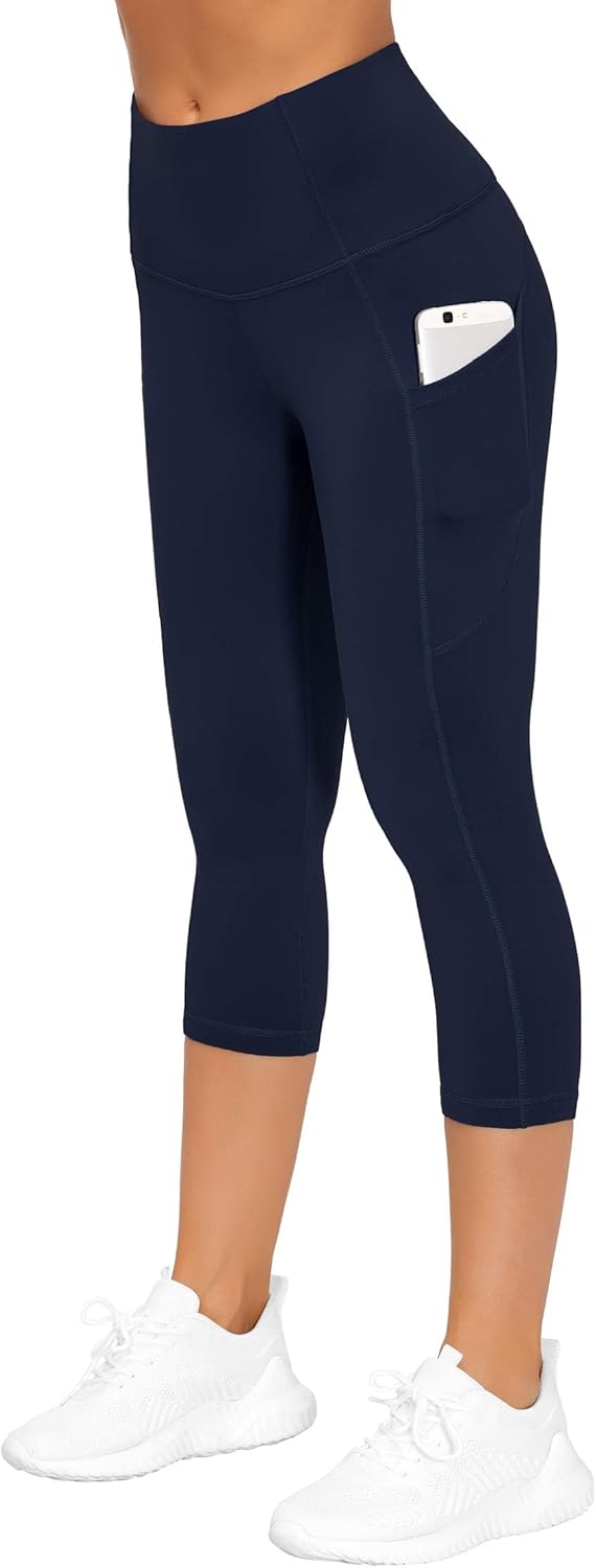 Thick High Waist Capris Yoga Pants with Pockets, Tummy Control Workout Running Yoga Leggings for Women