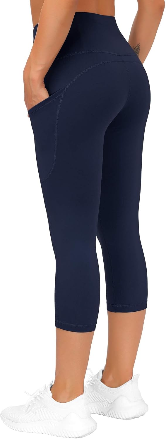 Thick High Waist Capris Yoga Pants with Pockets, Tummy Control Workout Running Yoga Leggings for Women