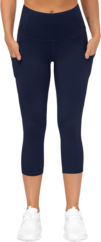 Thick High Waist Capris Yoga Pants with Pockets, Tummy Control Workout Running Yoga Leggings for Women