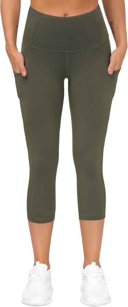 Thick High Waist Capris Yoga Pants with Pockets, Tummy Control Workout Running Yoga Leggings for Women