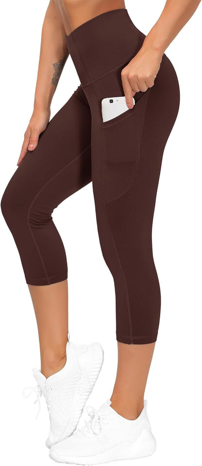 Thick High Waist Capris Yoga Pants with Pockets, Tummy Control Workout Running Yoga Leggings for Women