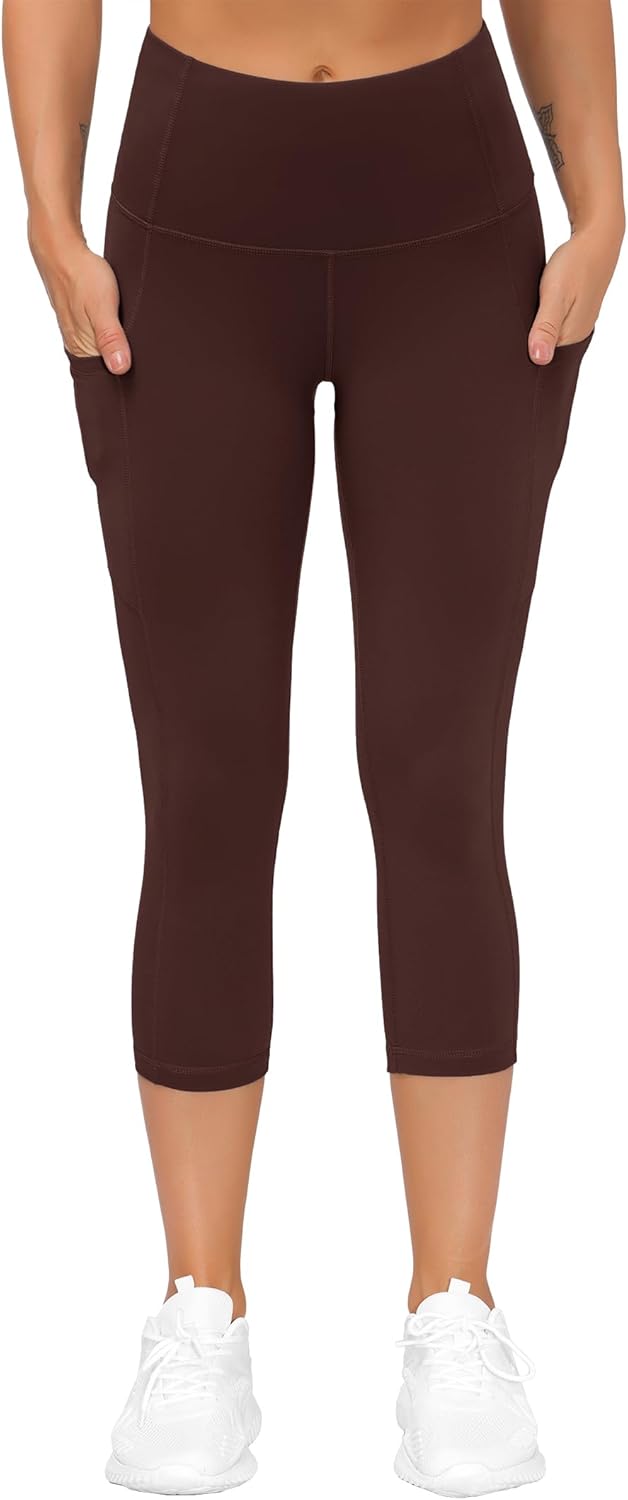 Thick High Waist Capris Yoga Pants with Pockets, Tummy Control Workout Running Yoga Leggings for Women