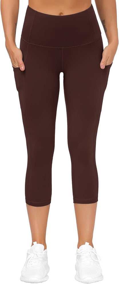 Thick High Waist Capris Yoga Pants with Pockets, Tummy Control Workout Running Yoga Leggings for Women
