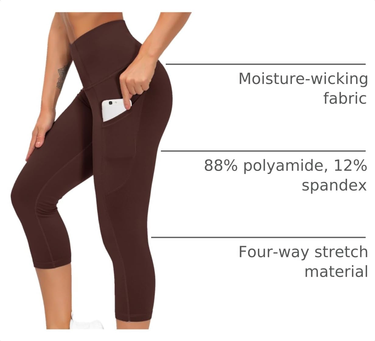 Thick High Waist Capris Yoga Pants with Pockets, Tummy Control Workout Running Yoga Leggings for Women