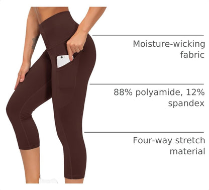 Thick High Waist Capris Yoga Pants with Pockets, Tummy Control Workout Running Yoga Leggings for Women