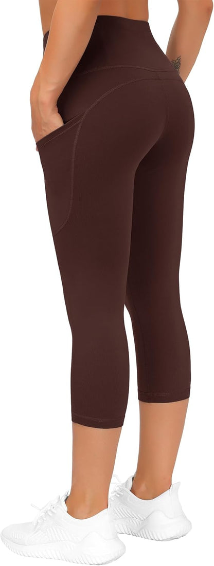 Thick High Waist Capris Yoga Pants with Pockets, Tummy Control Workout Running Yoga Leggings for Women