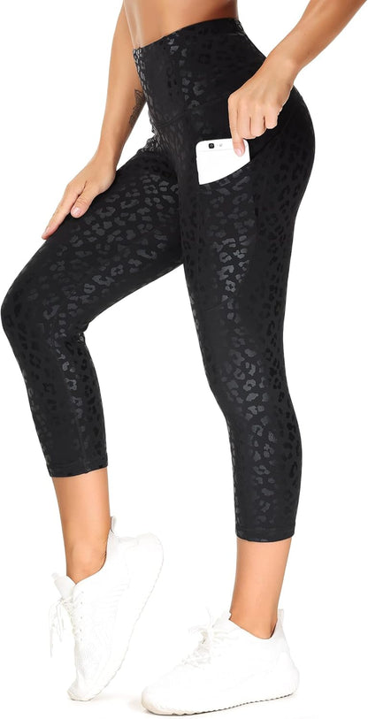 Thick High Waist Capris Yoga Pants with Pockets, Tummy Control Workout Running Yoga Leggings for Women