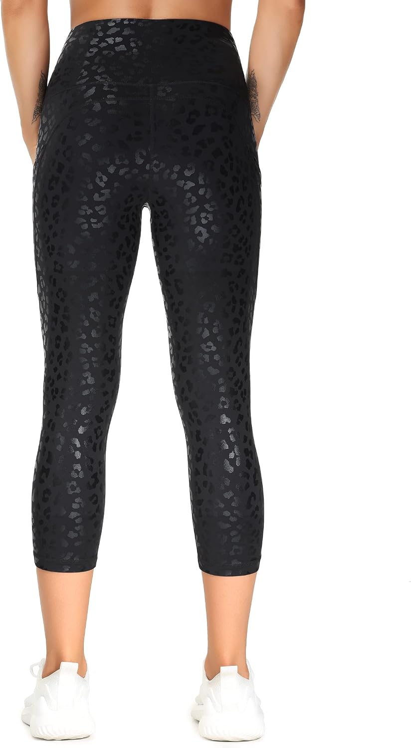 Thick High Waist Capris Yoga Pants with Pockets, Tummy Control Workout Running Yoga Leggings for Women
