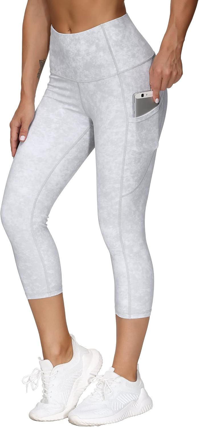 Thick High Waist Capris Yoga Pants with Pockets, Tummy Control Workout Running Yoga Leggings for Women