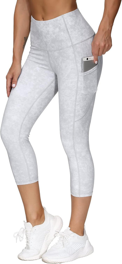 Thick High Waist Capris Yoga Pants with Pockets, Tummy Control Workout Running Yoga Leggings for Women