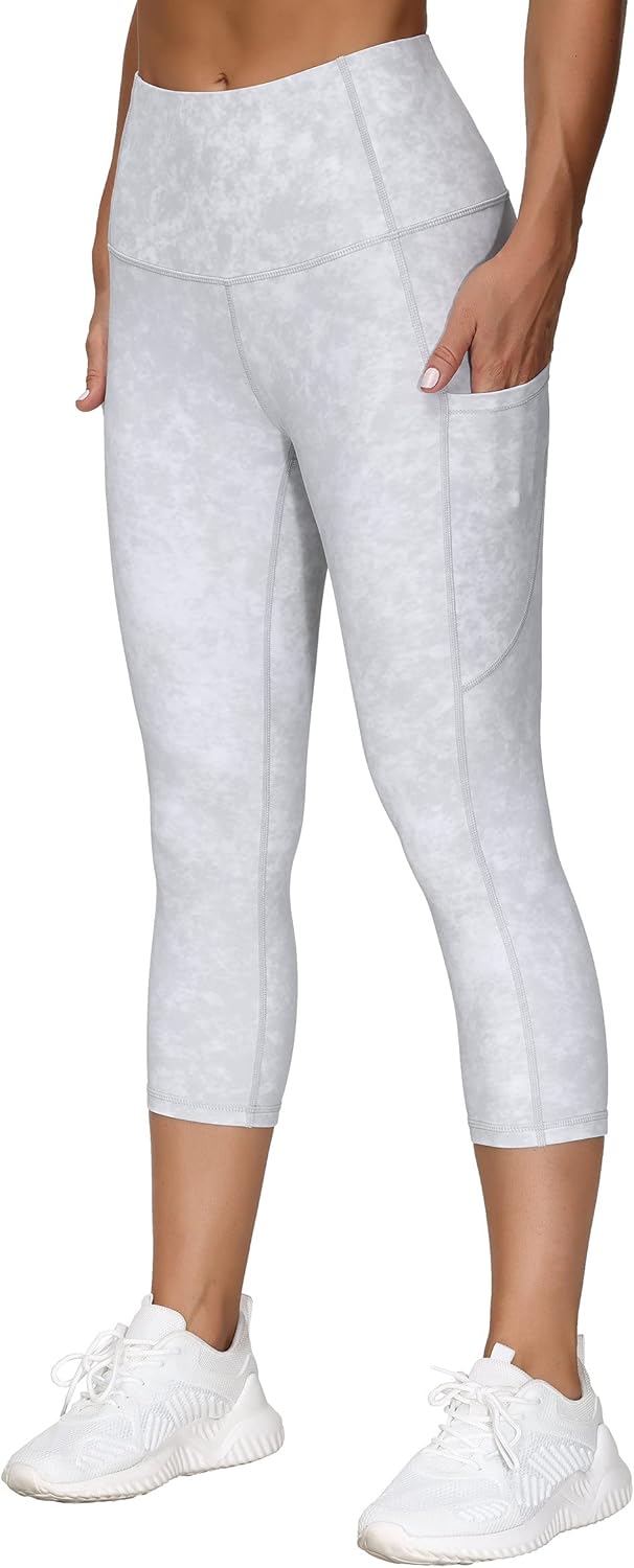 Thick High Waist Capris Yoga Pants with Pockets, Tummy Control Workout Running Yoga Leggings for Women