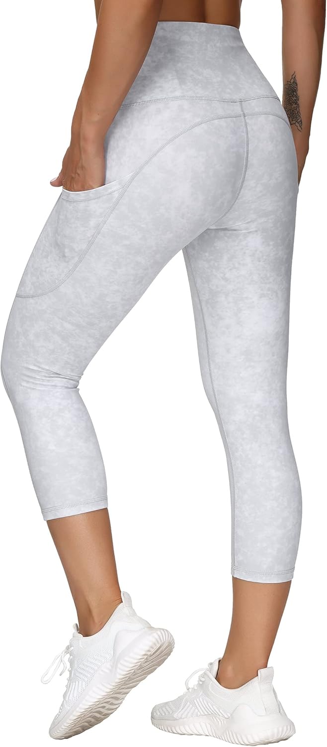 Thick High Waist Capris Yoga Pants with Pockets, Tummy Control Workout Running Yoga Leggings for Women