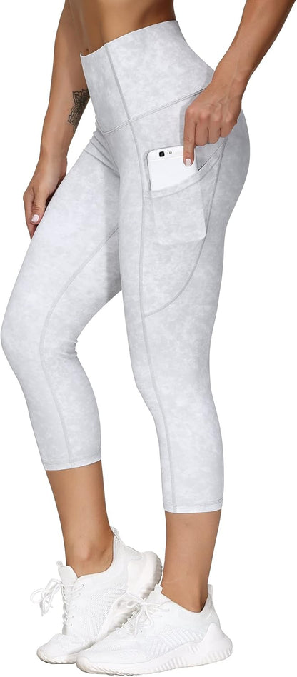 Thick High Waist Capris Yoga Pants with Pockets, Tummy Control Workout Running Yoga Leggings for Women