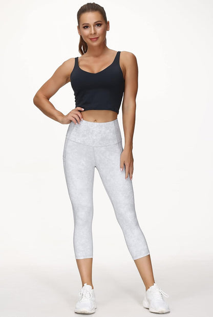 Thick High Waist Capris Yoga Pants with Pockets, Tummy Control Workout Running Yoga Leggings for Women