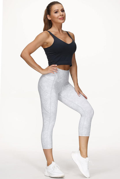 Thick High Waist Capris Yoga Pants with Pockets, Tummy Control Workout Running Yoga Leggings for Women