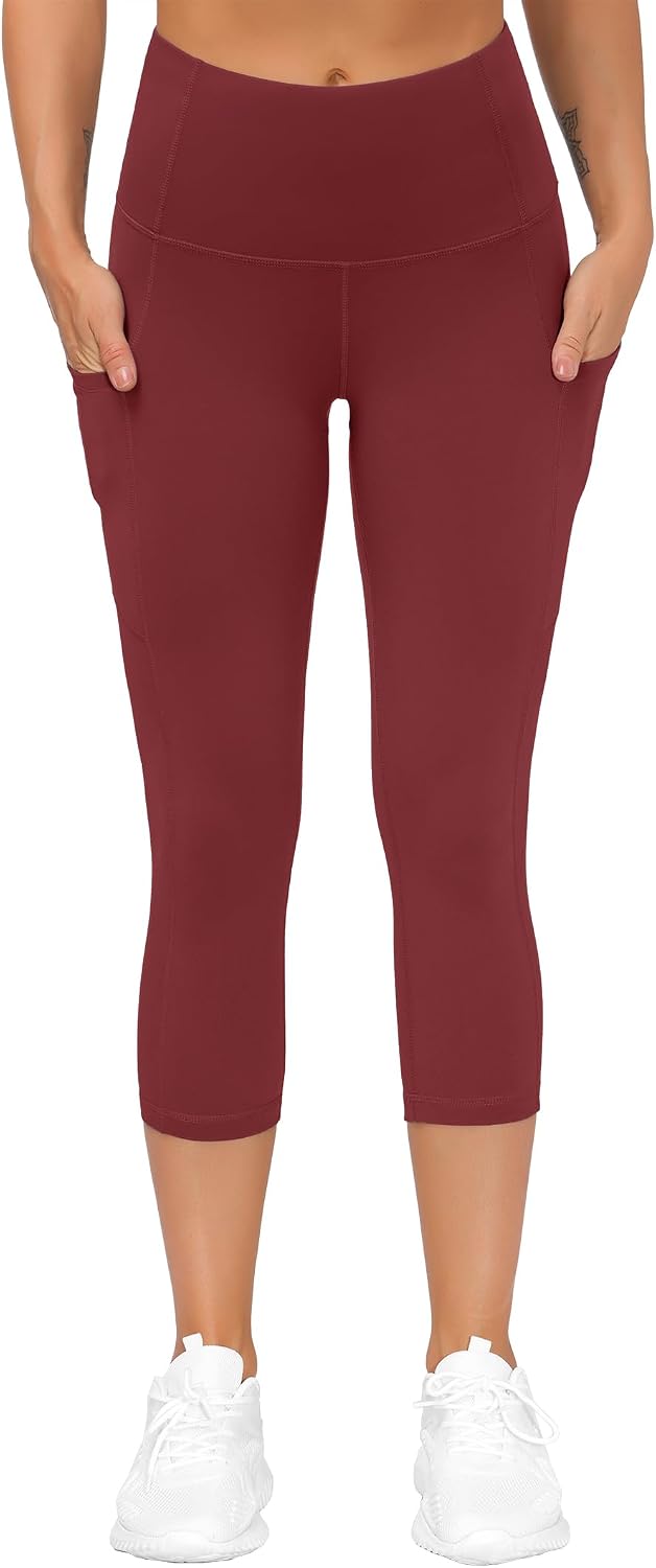 Thick High Waist Capris Yoga Pants with Pockets, Tummy Control Workout Running Yoga Leggings for Women