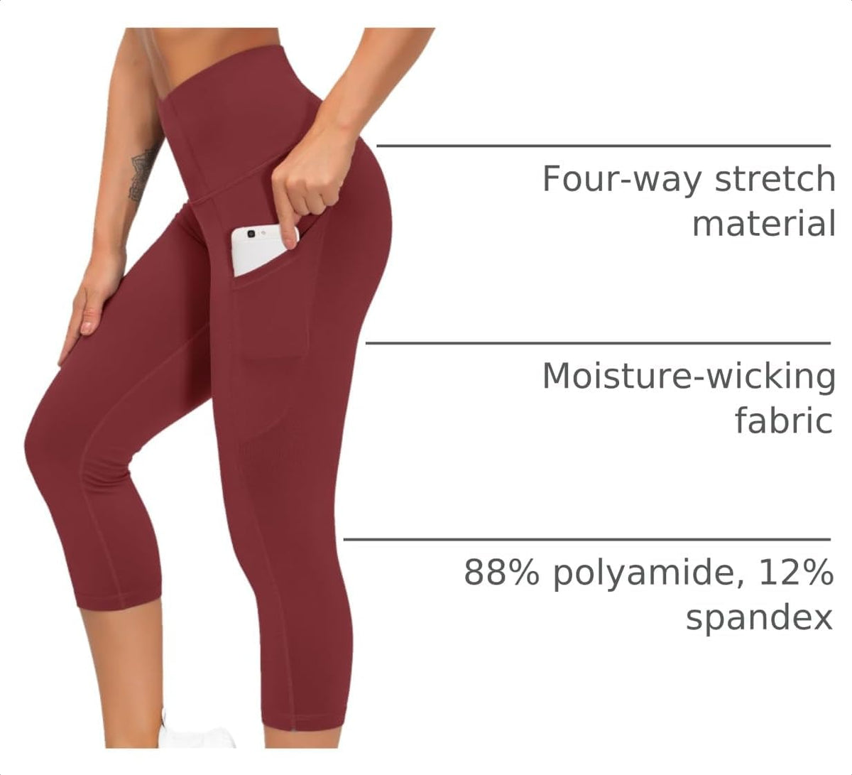 Thick High Waist Capris Yoga Pants with Pockets, Tummy Control Workout Running Yoga Leggings for Women