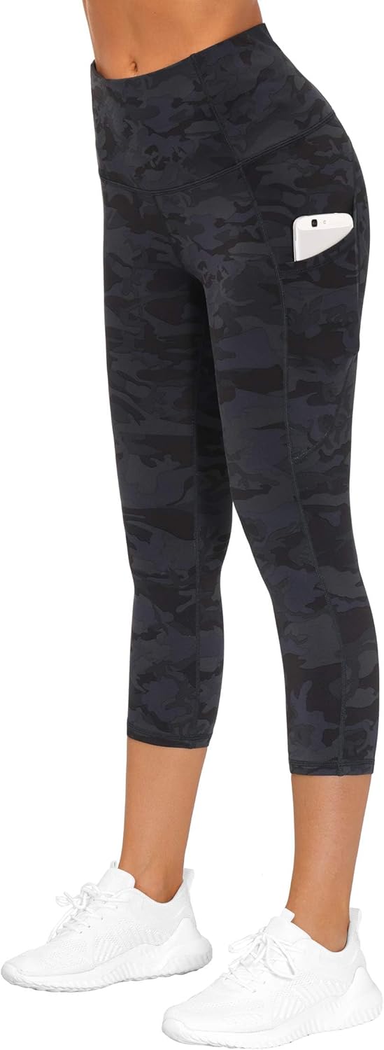 Thick High Waist Capris Yoga Pants with Pockets, Tummy Control Workout Running Yoga Leggings for Women