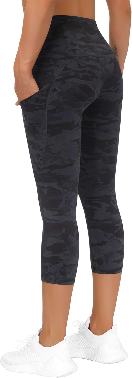 Thick High Waist Capris Yoga Pants with Pockets, Tummy Control Workout Running Yoga Leggings for Women