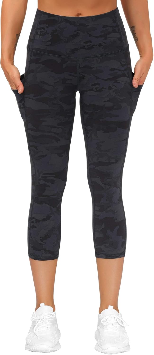 Thick High Waist Capris Yoga Pants with Pockets, Tummy Control Workout Running Yoga Leggings for Women