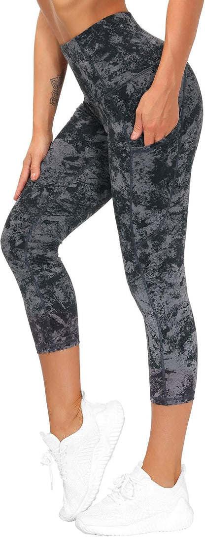 Thick High Waist Capris Yoga Pants with Pockets, Tummy Control Workout Running Yoga Leggings for Women