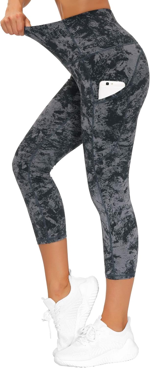 Thick High Waist Capris Yoga Pants with Pockets, Tummy Control Workout Running Yoga Leggings for Women