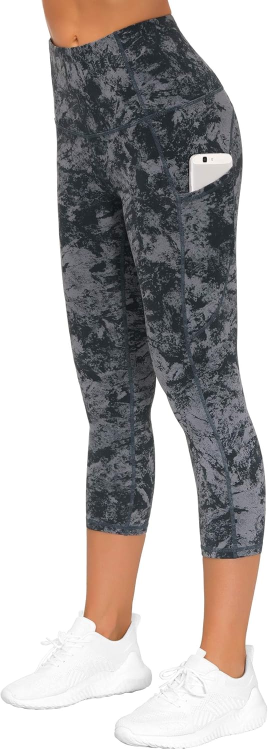 Thick High Waist Capris Yoga Pants with Pockets, Tummy Control Workout Running Yoga Leggings for Women