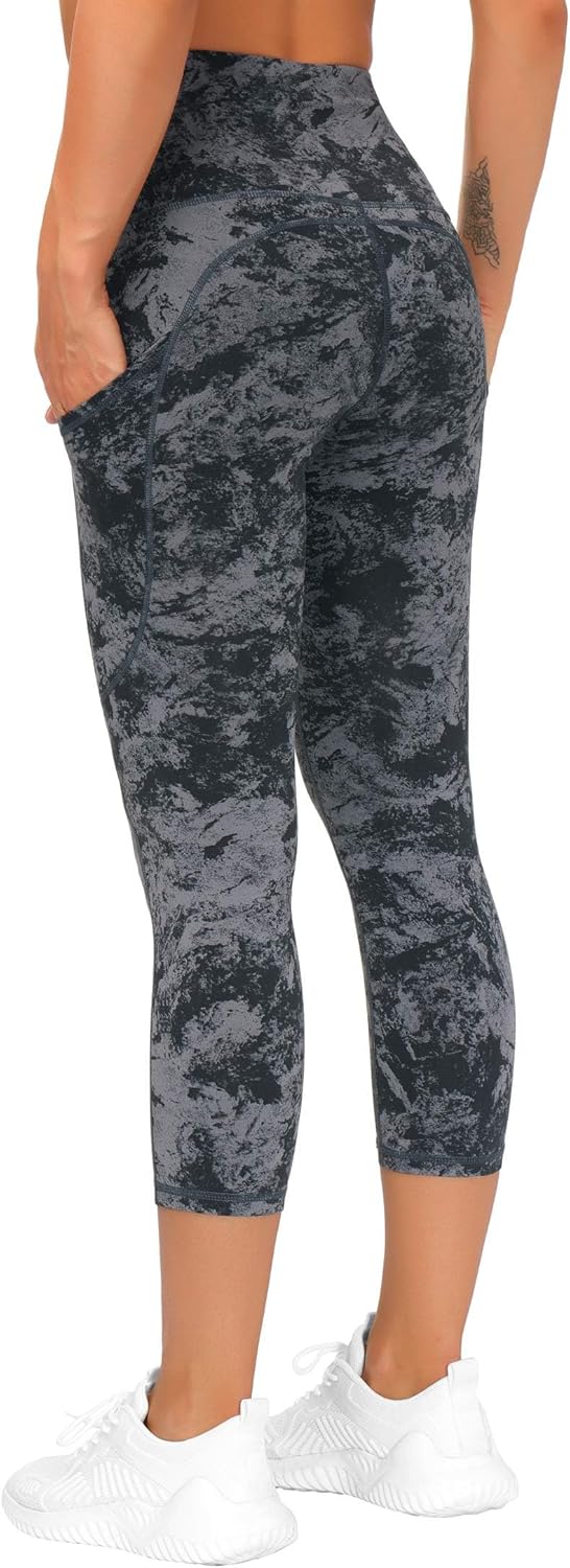 Thick High Waist Capris Yoga Pants with Pockets, Tummy Control Workout Running Yoga Leggings for Women