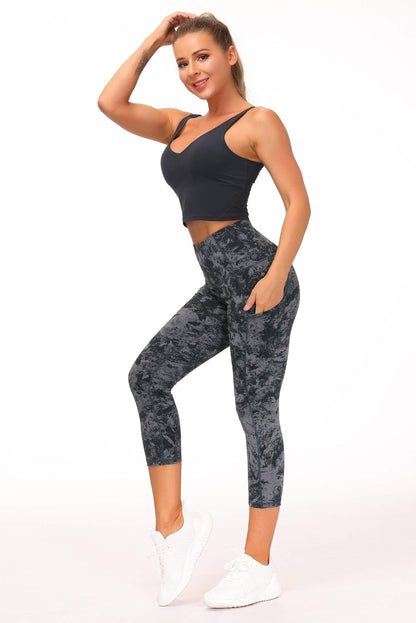 Thick High Waist Capris Yoga Pants with Pockets, Tummy Control Workout Running Yoga Leggings for Women