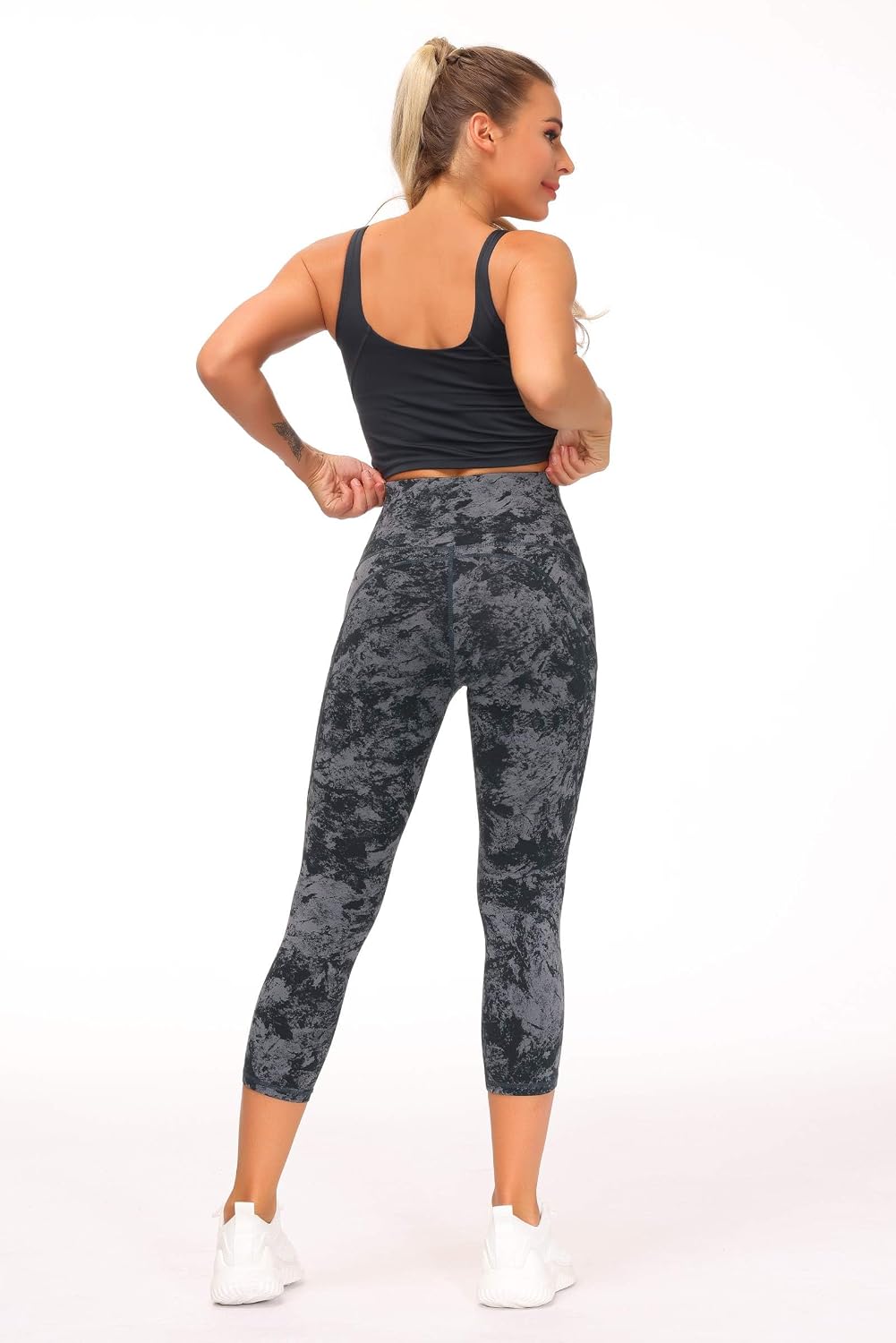 Thick High Waist Capris Yoga Pants with Pockets, Tummy Control Workout Running Yoga Leggings for Women