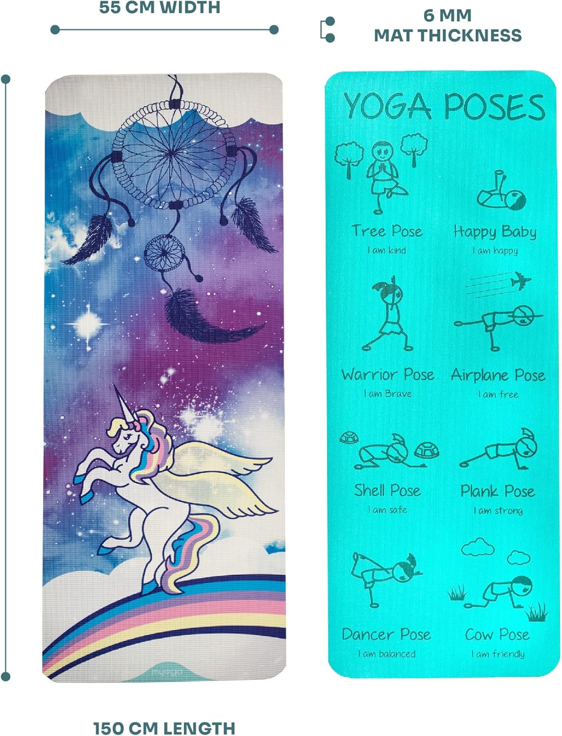 Childrens Yoga Mat,Eco-Friendly Printed Yoga, Exercise and Fitness Mat for Kids,Features 8 Yoga Poses on the Reverse,Non-Slip, Extra Grip and Multi-Purpose Mat