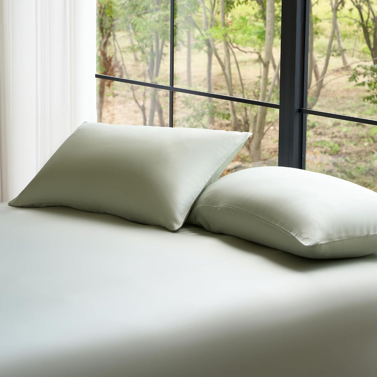 by SIJO Pillowcase Set, 100% Viscose derived from Organically Grown Bamboo, Buttery Soft, Silky, Breathable, Cooling, Oeko-TEX, High GSM, 2-Pack, Envelope Closure (Queen, Forest)