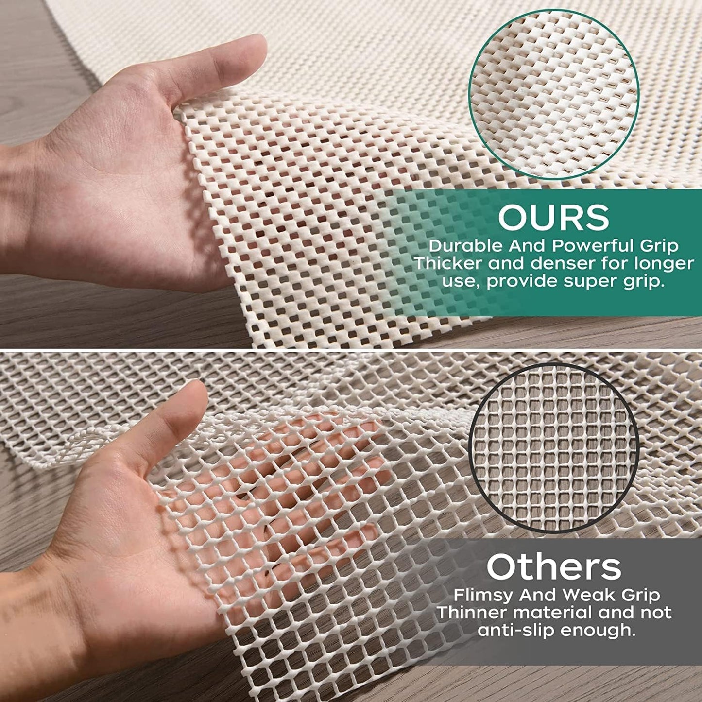 Non Slip Rug Pad Gripper 2 x 3 Feet Extra Thick Carpet Pads for Area Rugs and Hardwood Floors, Keep Your Rugs Safe and in Place