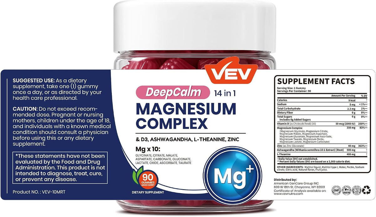 Deep Calm Magnesium Complex 14-in-1 Glycinate Gummies for Women and Men