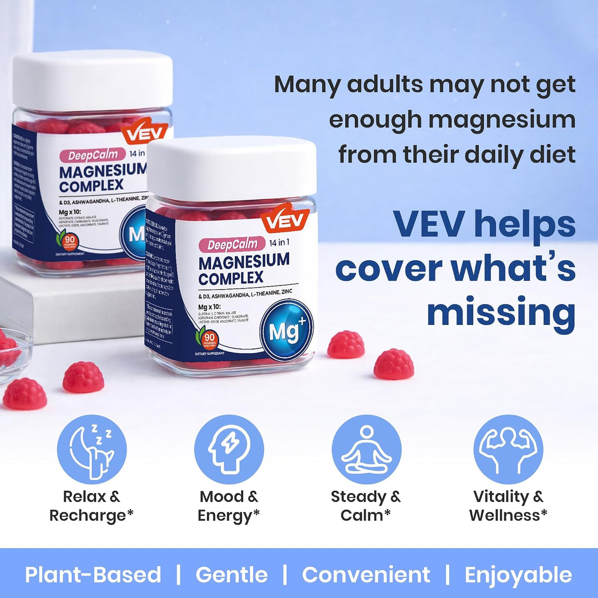 Deep Calm Magnesium Complex 14-in-1 Glycinate Gummies for Women and Men