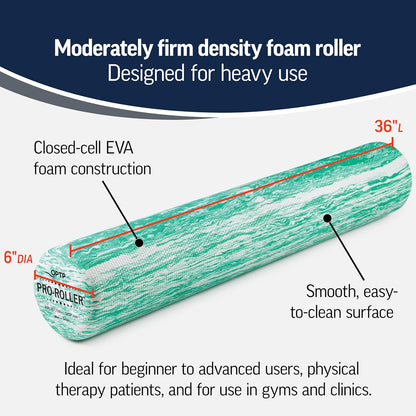 PRO-ROLLER Standard Density Foam Roller – Round, Blue, 36" x 6" | Durable roller for back massage, deep tissue foam roller exercises, stretching, fitness, yoga and Pilates, blue, 36" x 6"