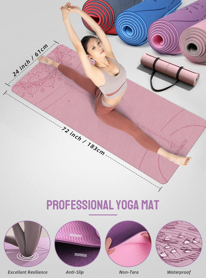 1/3 Yoga Mat Thick, Yoga Set for Beginners Include High Density Mat with Multi-loops Strap, Blocks, Booty Resistance Band Set, Door Anchor, Carring Bag & Strap