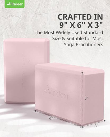 Yoga Blocks 2 Pack, Soft Non-Slip Foam Blocks with Beveled Edges for Alignment and Stretching in Yoga, Pilates, and Dance - Supportive, Lightweight, Odor Resistant, Latex-Free