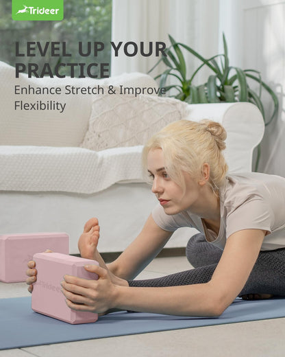 Yoga Blocks 2 Pack, Soft Non-Slip Foam Blocks with Beveled Edges for Alignment and Stretching in Yoga, Pilates, and Dance - Supportive, Lightweight, Odor Resistant, Latex-Free