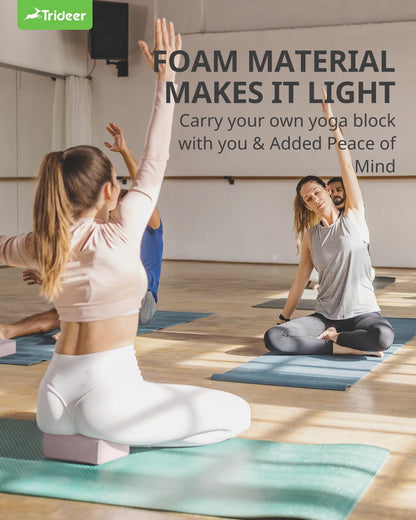 Yoga Blocks 2 Pack, Soft Non-Slip Foam Blocks with Beveled Edges for Alignment and Stretching in Yoga, Pilates, and Dance - Supportive, Lightweight, Odor Resistant, Latex-Free