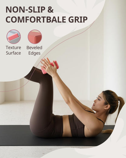 Yoga Blocks 2 Pack, Soft Non-Slip Foam Blocks with Beveled Edges for Alignment and Stretching in Yoga, Pilates, and Dance - Supportive, Lightweight, Odor Resistant, Latex-Free
