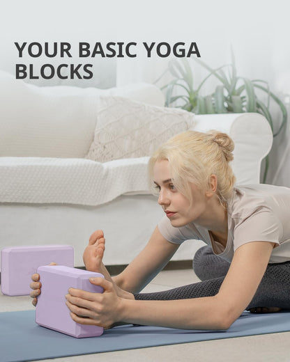 Yoga Blocks 2 Pack, Soft Non-Slip Foam Blocks with Beveled Edges for Alignment and Stretching in Yoga, Pilates, and Dance - Supportive, Lightweight, Odor Resistant, Latex-Free