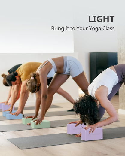 Yoga Blocks 2 Pack, Soft Non-Slip Foam Blocks with Beveled Edges for Alignment and Stretching in Yoga, Pilates, and Dance - Supportive, Lightweight, Odor Resistant, Latex-Free