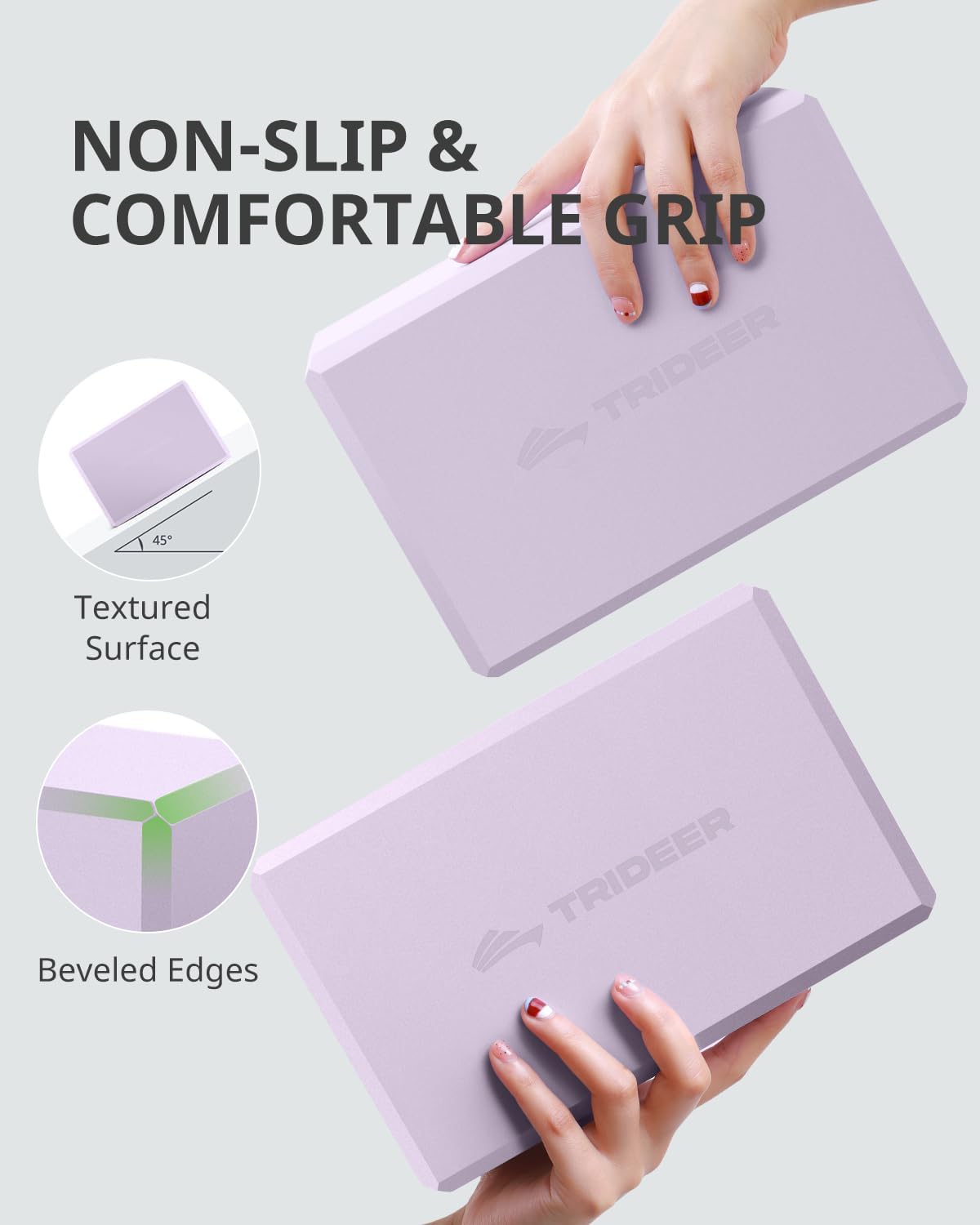 Yoga Blocks 2 Pack, Soft Non-Slip Foam Blocks with Beveled Edges for Alignment and Stretching in Yoga, Pilates, and Dance - Supportive, Lightweight, Odor Resistant, Latex-Free