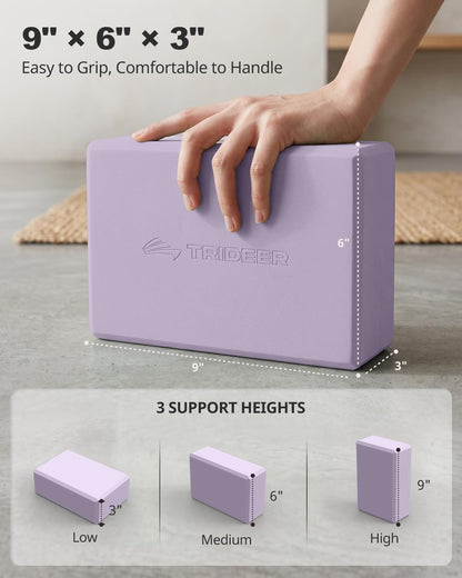 Yoga Blocks 2 Pack, Soft Non-Slip Foam Blocks with Beveled Edges for Alignment and Stretching in Yoga, Pilates, and Dance - Supportive, Lightweight, Odor Resistant, Latex-Free