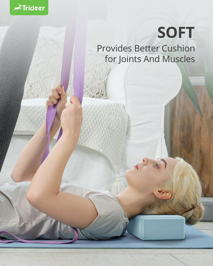 Yoga Blocks 2 Pack, Soft Non-Slip Foam Blocks with Beveled Edges for Alignment and Stretching in Yoga, Pilates, and Dance - Supportive, Lightweight, Odor Resistant, Latex-Free