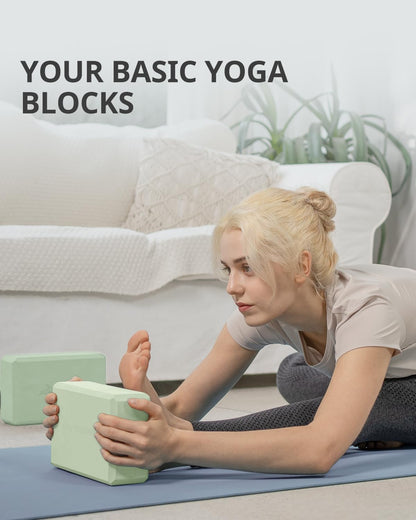 Yoga Blocks 2 Pack, Soft Non-Slip Foam Blocks with Beveled Edges for Alignment and Stretching in Yoga, Pilates, and Dance - Supportive, Lightweight, Odor Resistant, Latex-Free